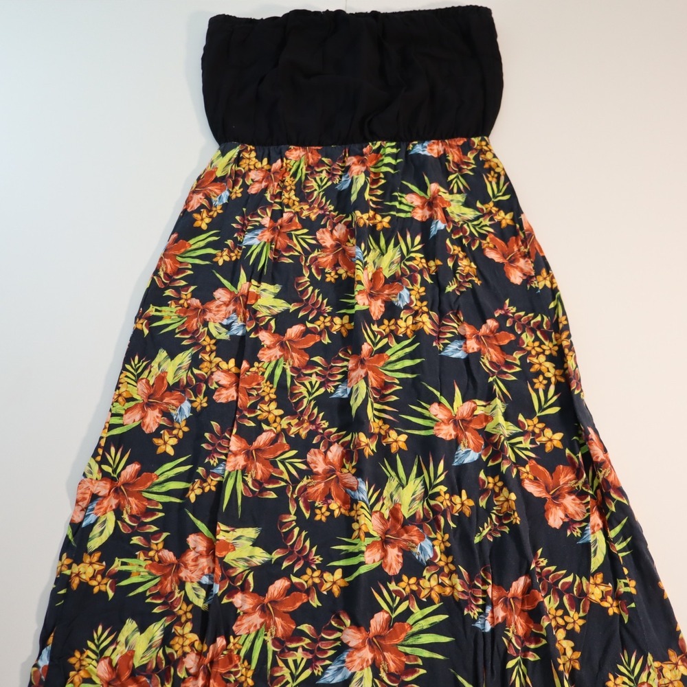 Women's Island Aloha Wear Black Tropical Floral Tube Dress sz S